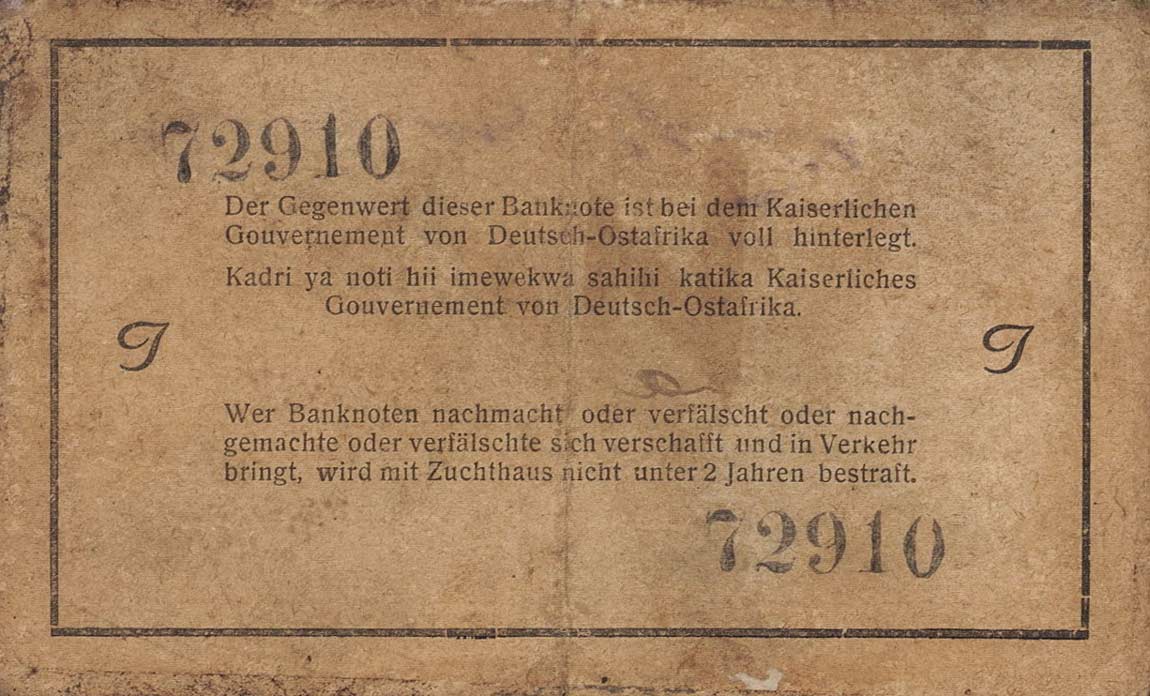 Back of German East Africa p15b: 1 Rupie from 1915