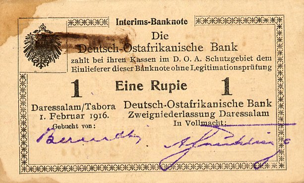 Front of German East Africa p20a: 1 Rupie from 1916