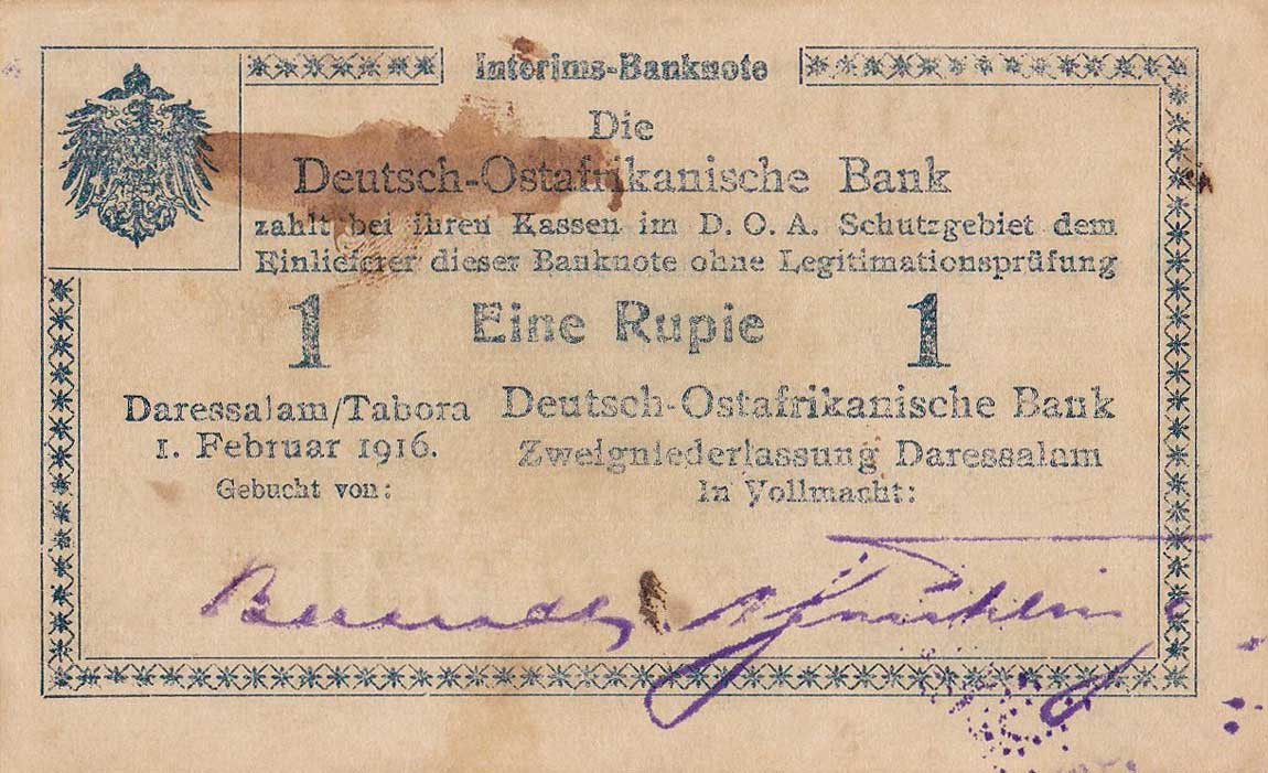 Front of German East Africa p21: 1 Rupie from 1916