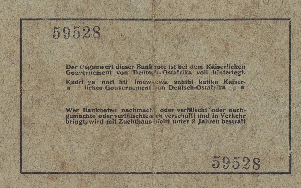 Back of German East Africa p29: 5 Rupien from 1915
