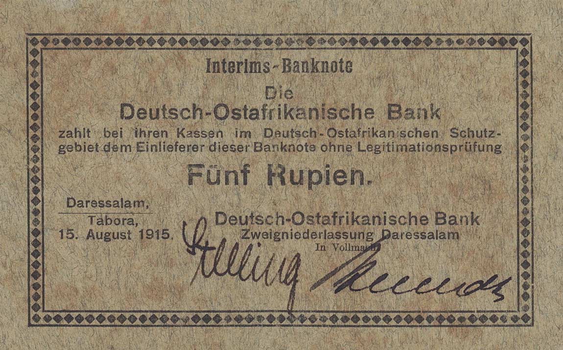 Front of German East Africa p29: 5 Rupien from 1915