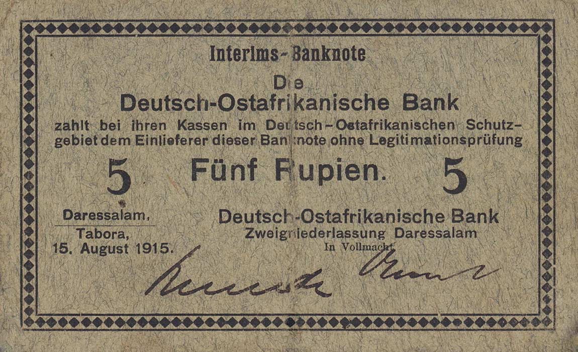Front of German East Africa p31: 5 Rupien from 1915