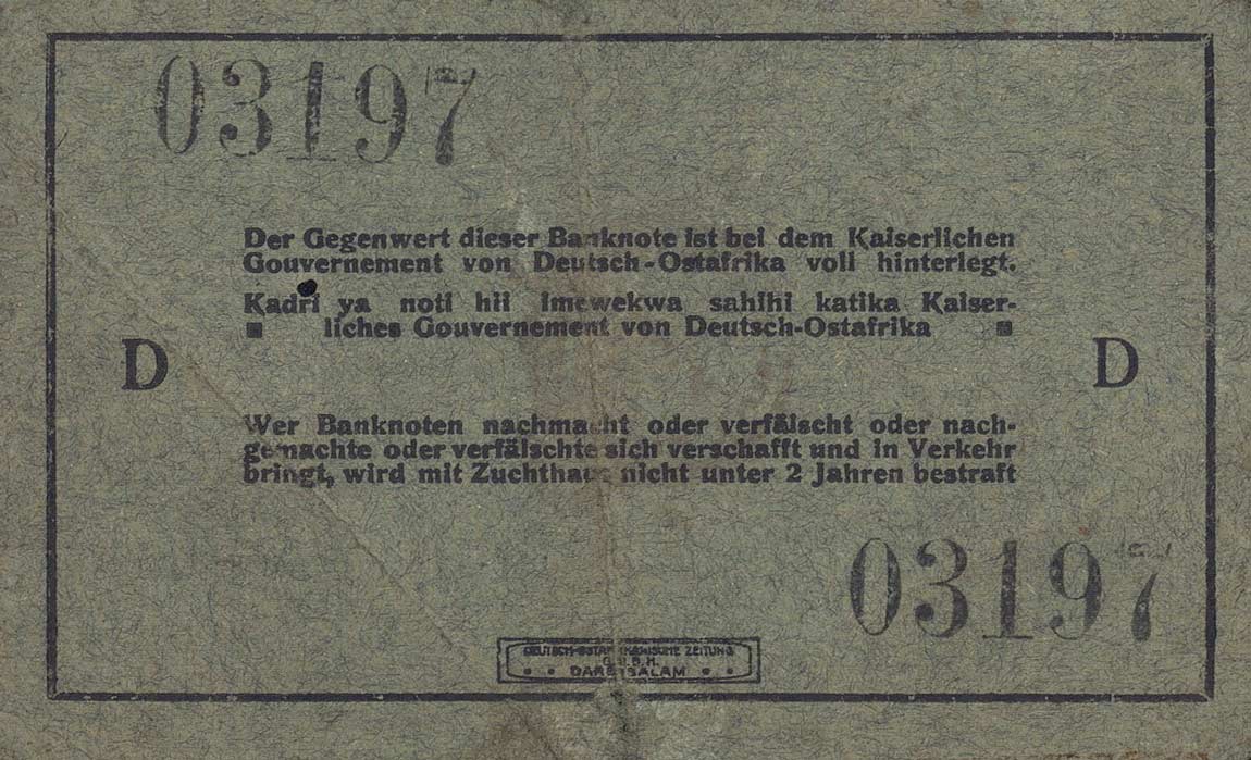 Back of German East Africa p33: 5 Rupien from 1915