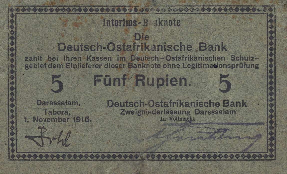 Front of German East Africa p33: 5 Rupien from 1915