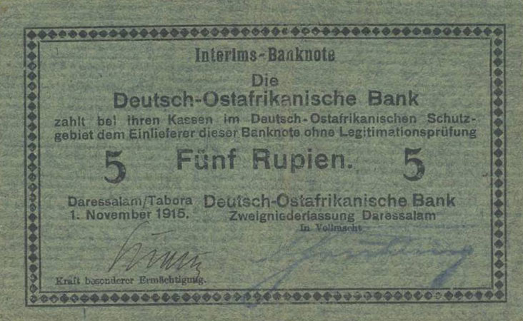 Front of German East Africa p34a: 5 Rupien from 1915