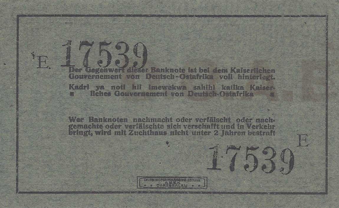 Back of German East Africa p34b: 5 Rupien from 1915