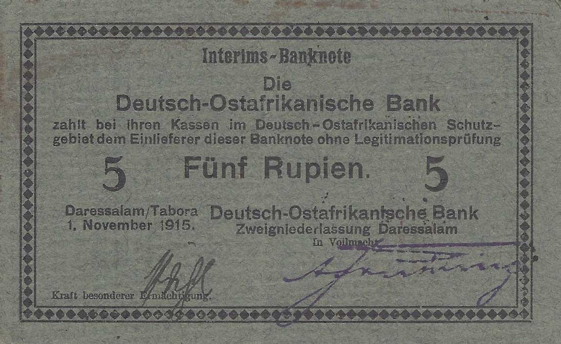 Front of German East Africa p34b: 5 Rupien from 1915