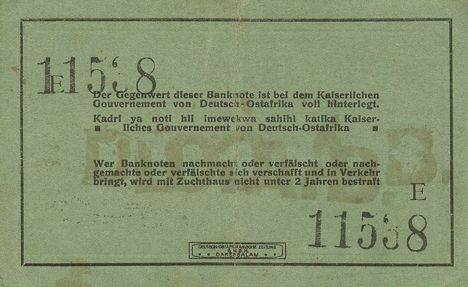 Back of German East Africa p34c: 5 Rupien from 1915