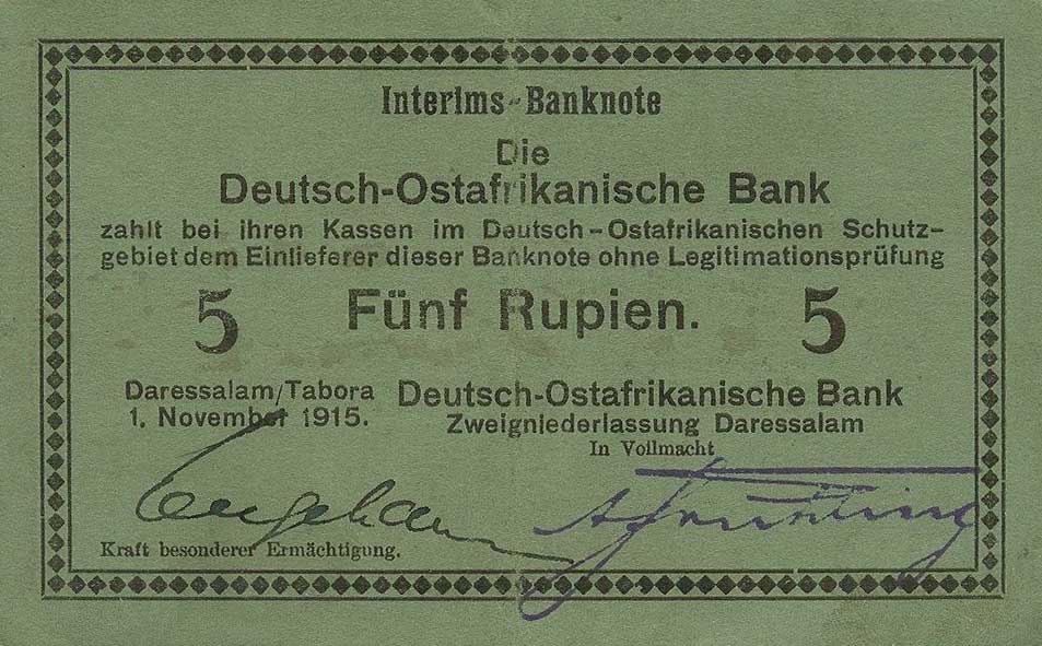 Front of German East Africa p34c: 5 Rupien from 1915