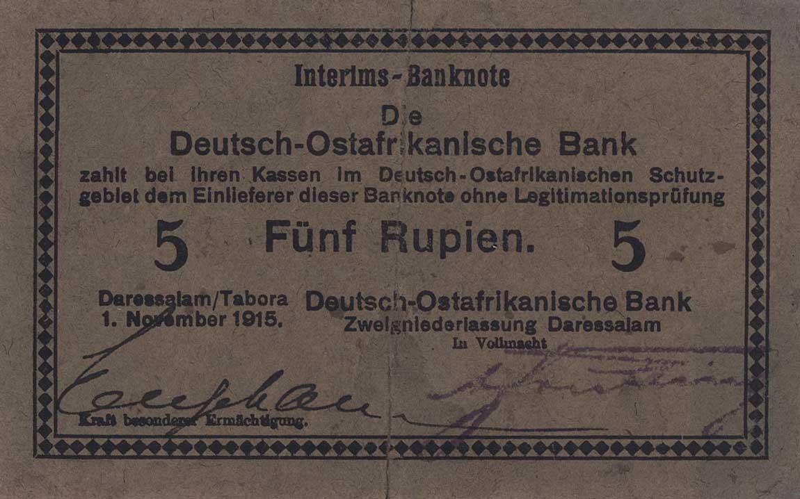 Front of German East Africa p34d: 5 Rupien from 1915