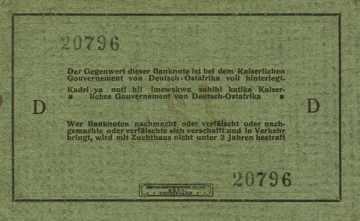 Back of German East Africa p35: 5 Rupien from 1915