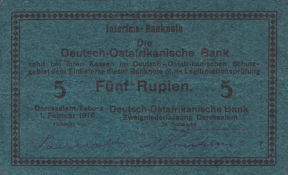 Front of German East Africa p36e: 5 Rupien from 1916