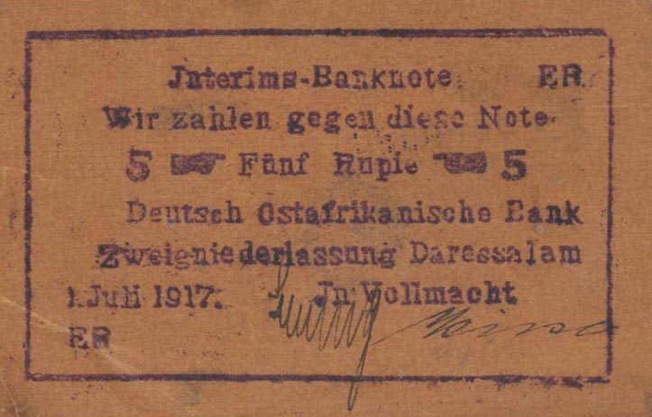 Front of German East Africa p37a: 5 Rupien from 1917