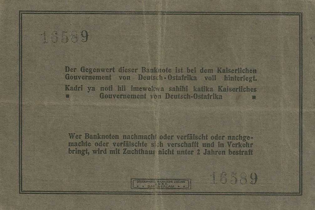 Back of German East Africa p38a: 10 Rupien from 1915