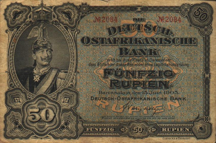 Front of German East Africa p3a: 50 Rupien from 1905