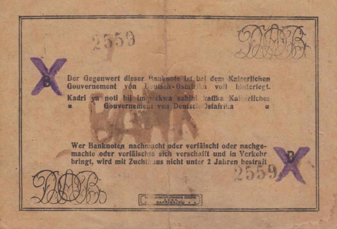 Back of German East Africa p42: 10 Rupien from 1916