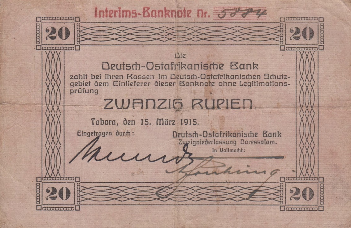 Front of German East Africa p44a: 20 Rupien from 1915