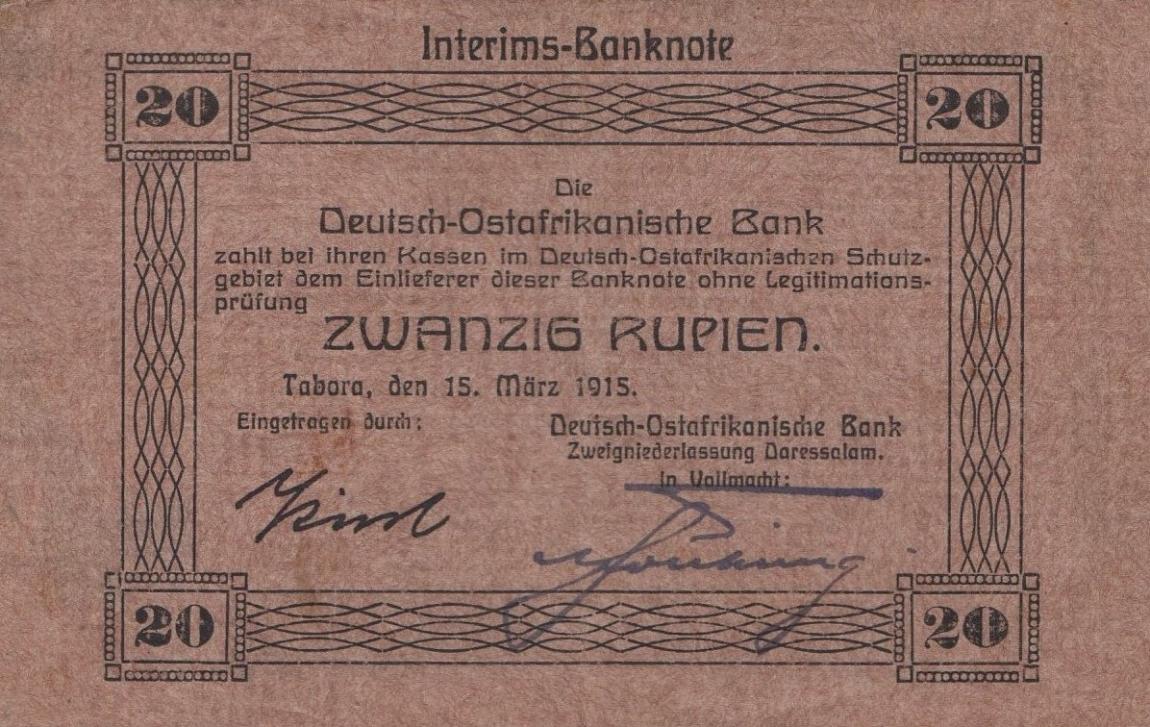 Front of German East Africa p45b: 20 Rupien from 1915