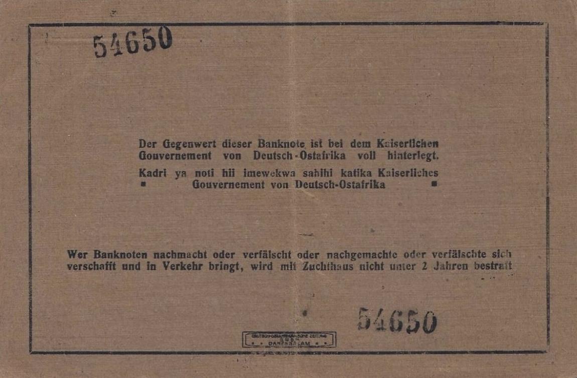Back of German East Africa p46b: 50 Rupien from 1915