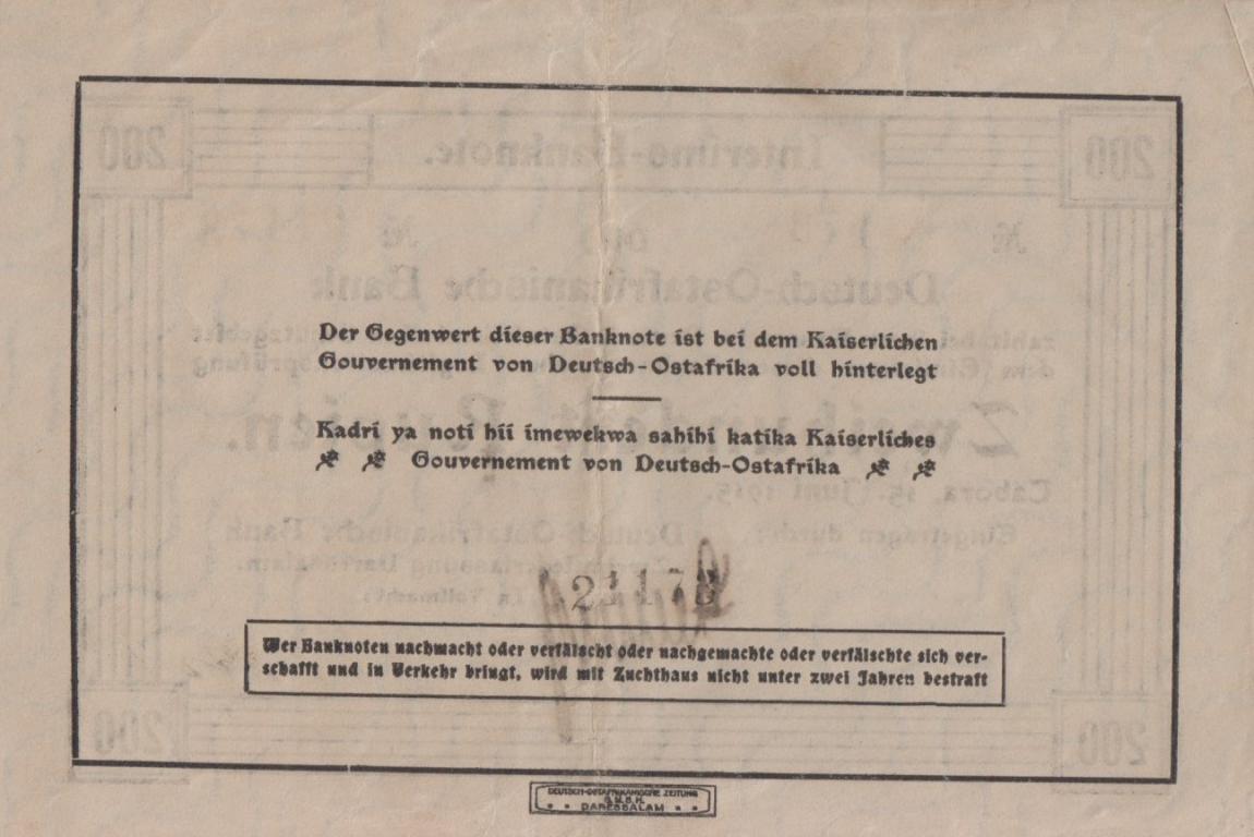 Back of German East Africa p49: 200 Rupien from 1915
