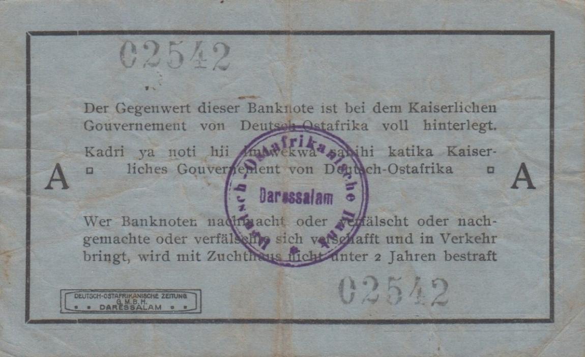 Back of German East Africa p7a: 1 Rupie from 1915