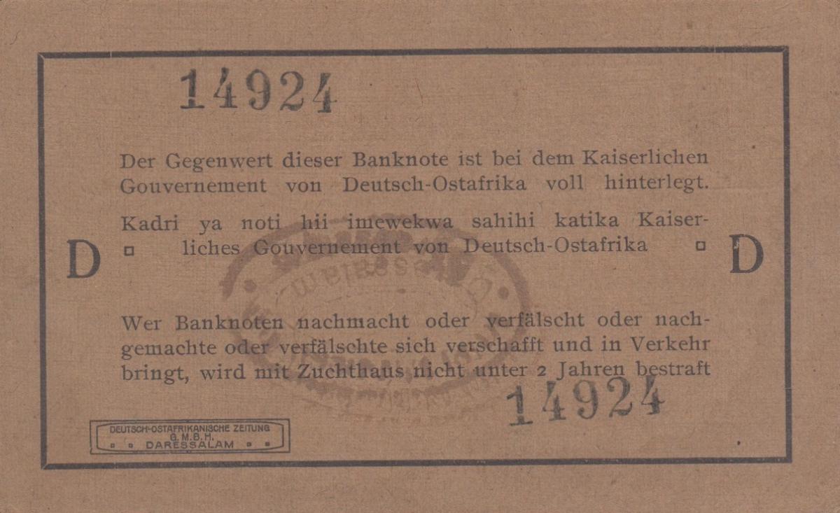 Back of German East Africa p10c: 1 Rupie from 1915