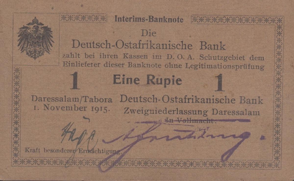 Front of German East Africa p10c: 1 Rupie from 1915