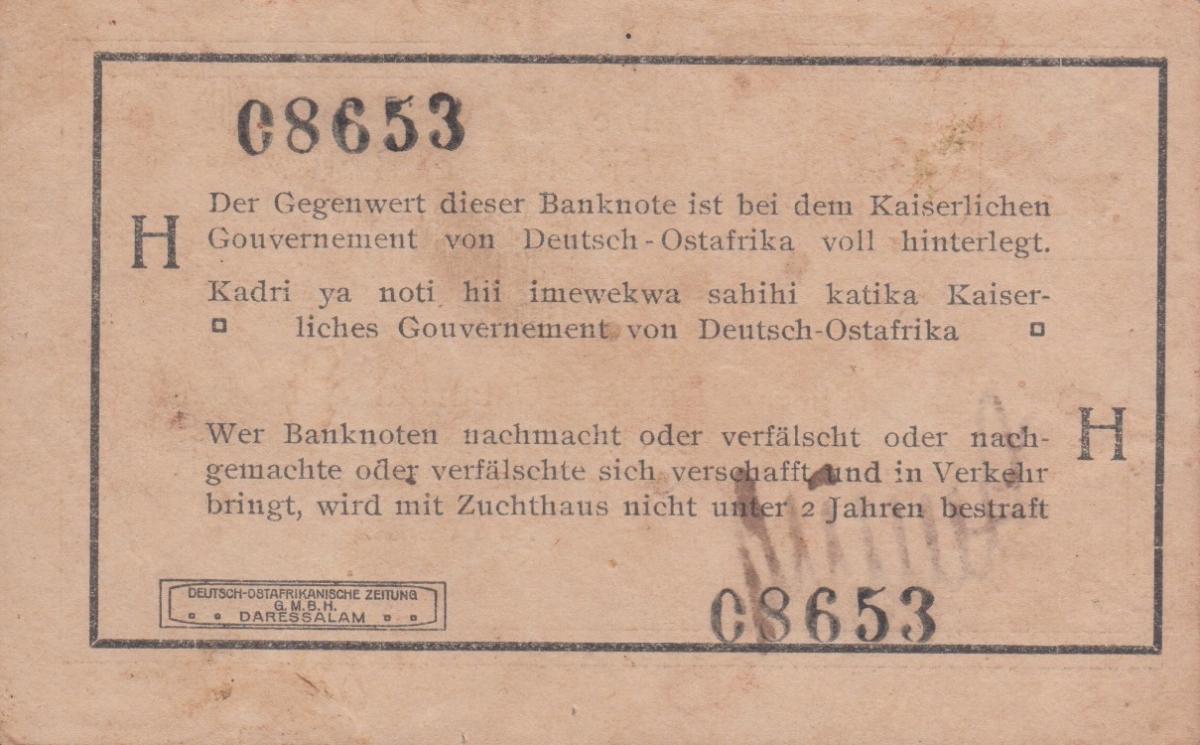 Back of German East Africa p12b: 1 Rupie from 1915
