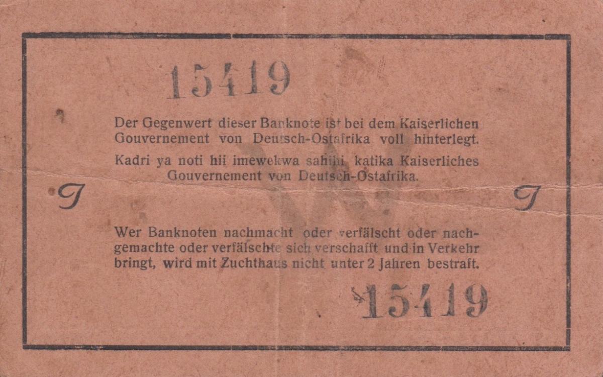 Back of German East Africa p15a: 1 Rupie from 1915