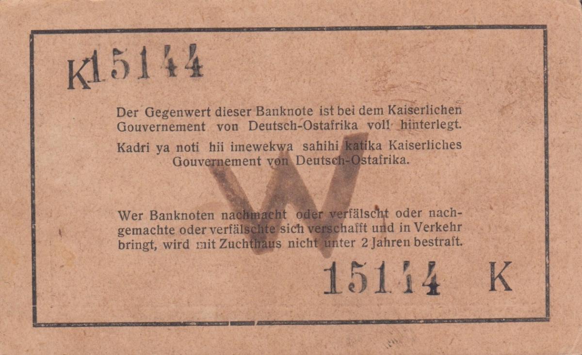 Back of German East Africa p15c: 1 Rupie from 1915