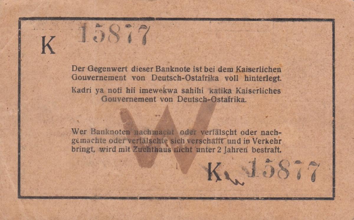 Back of German East Africa p15d: 1 Rupie from 1915