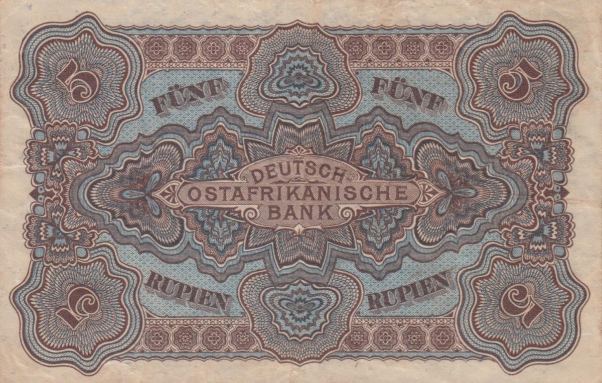 Back of German East Africa p1: 5 Rupien from 1905