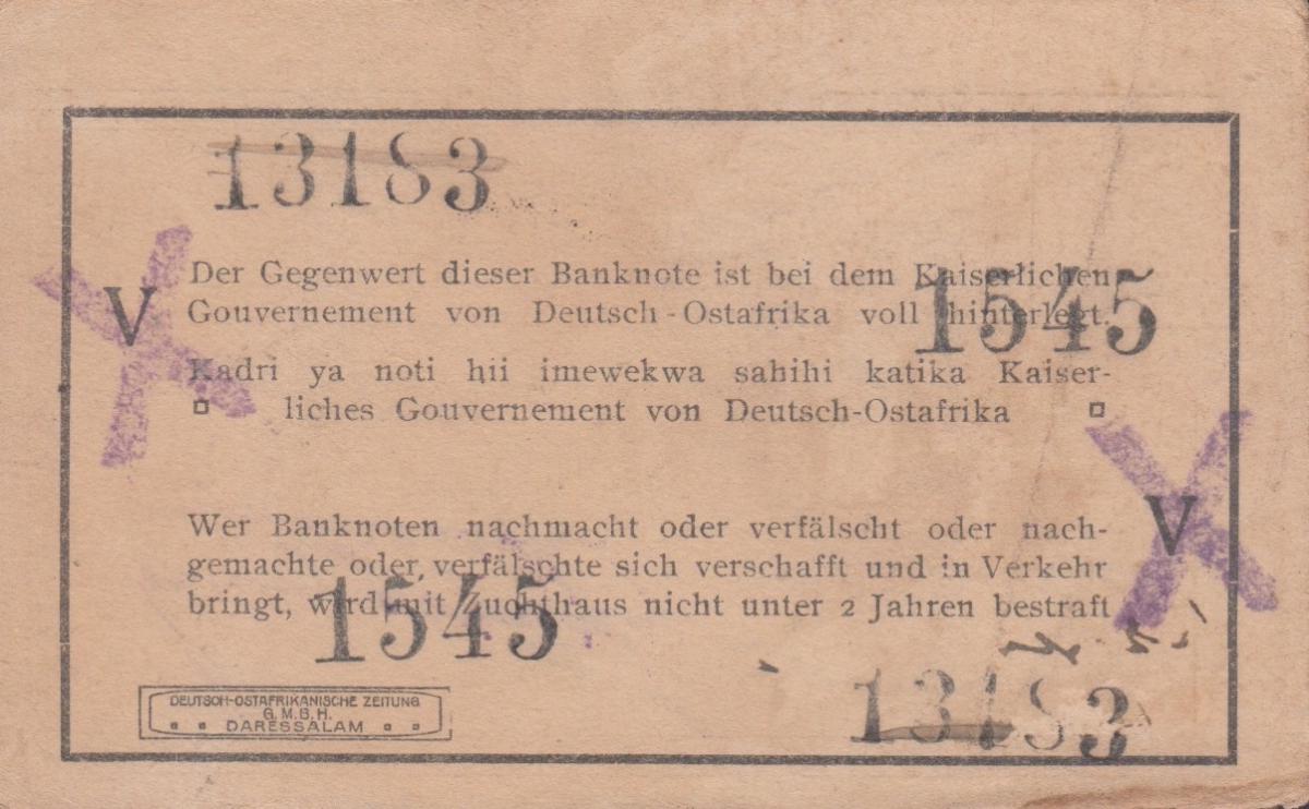 Back of German East Africa p24: 1 Rupie from 1915