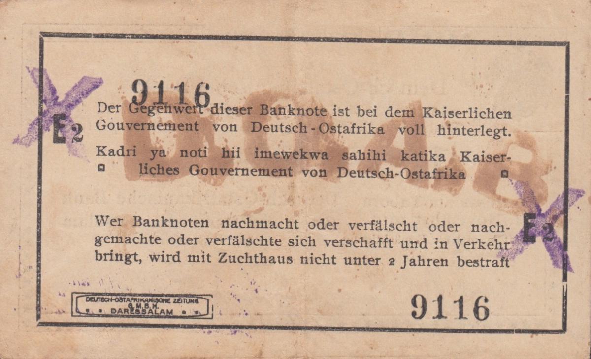 Back of German East Africa p26: 1 Rupie from 1915