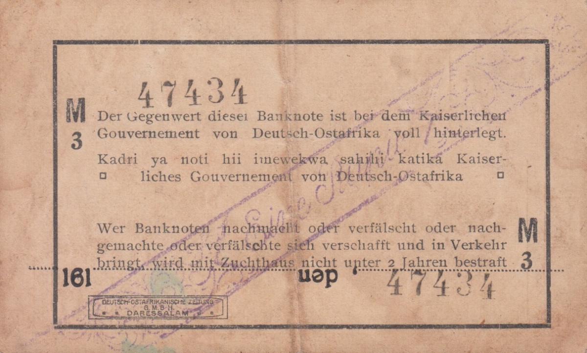 Back of German East Africa p27b: 1 Rupie from 1915
