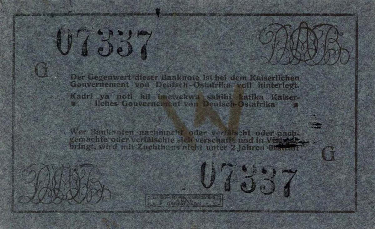 Back of German East Africa p36b: 5 Rupien from 1916