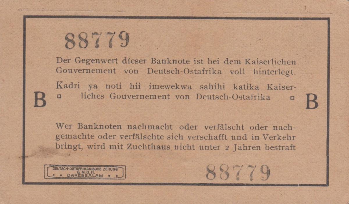 Back of German East Africa p9b: 1 Rupie from 1915