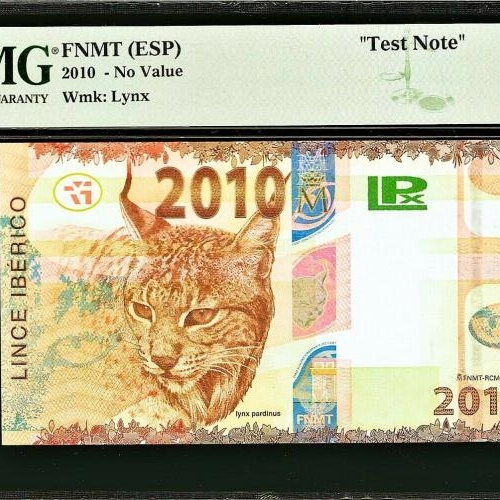 Collection SPAIN 2010 • FNMT .- "TEST NOTE" ☆ ¨LYNX PARDINUS ☆ PMG 63 EPQ ☆ SCARE ☆