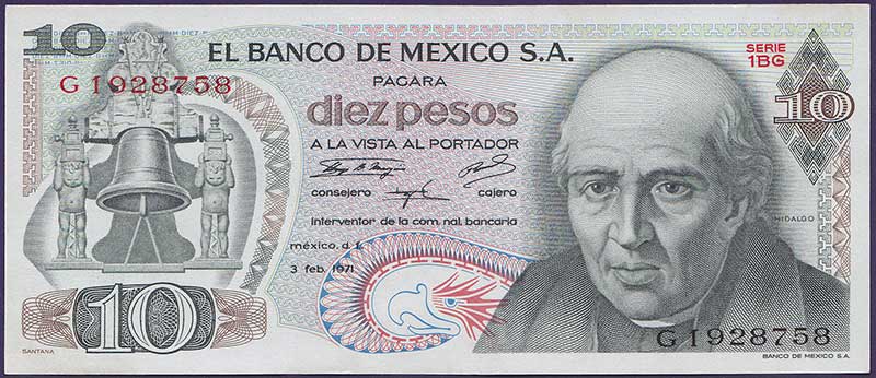 100 Pesos Mexico P74a/c "La Trinchera" painting Chac Mool stone figure  UNC 