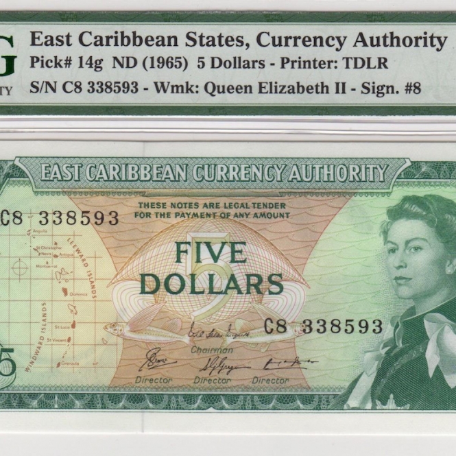 Collection 1965 East Caribbean Currency $5